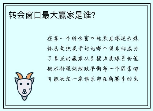 转会窗口最大赢家是谁？